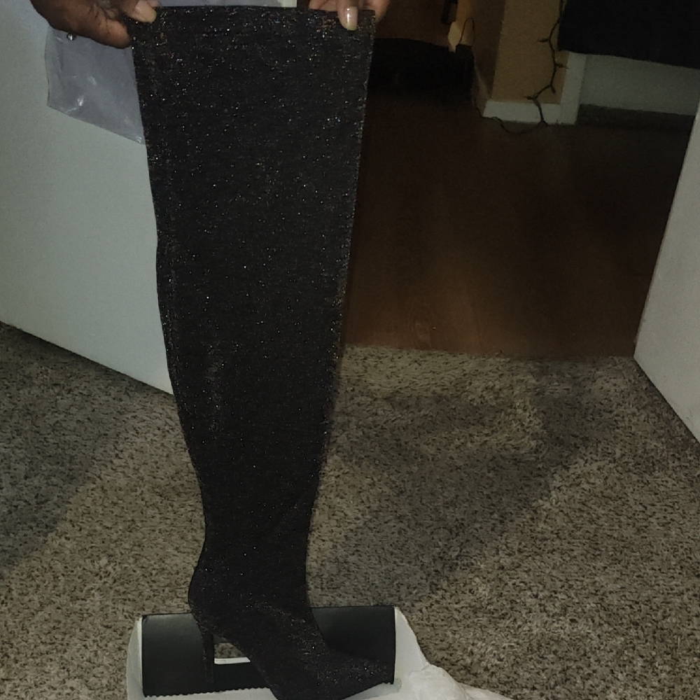 Fashion Nova Glittery Black Over-the-Knee Boots